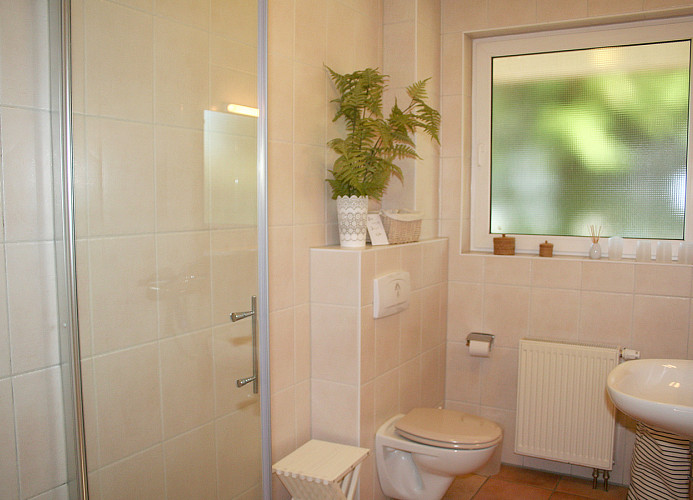 Badezimmer mit Dusche und WC