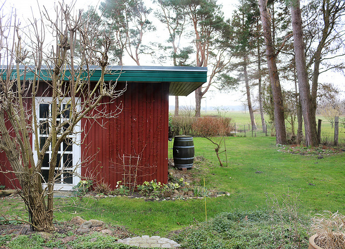 Blick aufs Grundstück von der Terrasse Richtung Süden