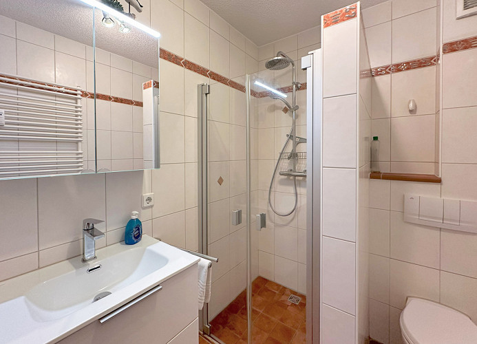 Bad mit Dusche, Wc und Waschbecken