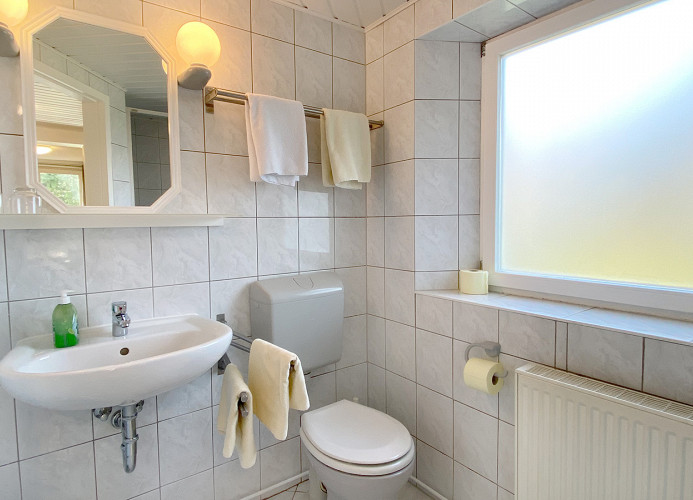 Bad mit Dusche, WC und Waschbecken