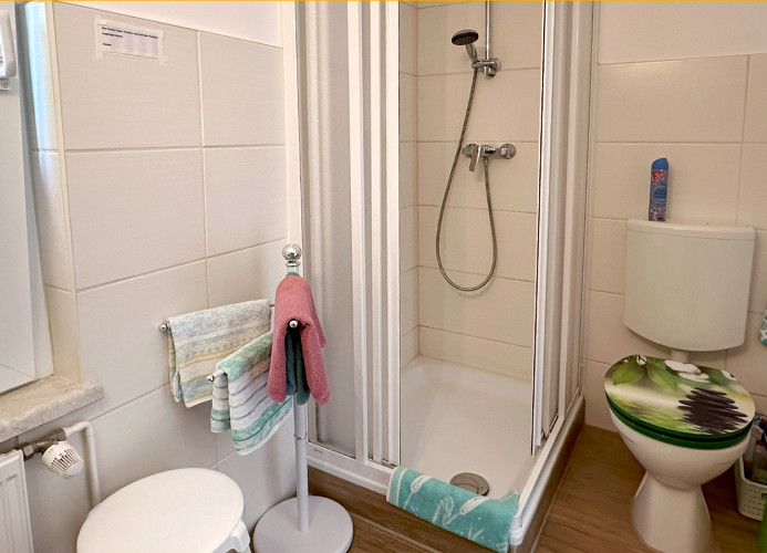 Dusche und WC im Bad