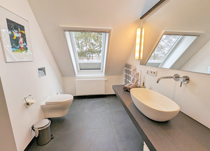 großzügiges Bad mit Dusche, WC und Waschtisch